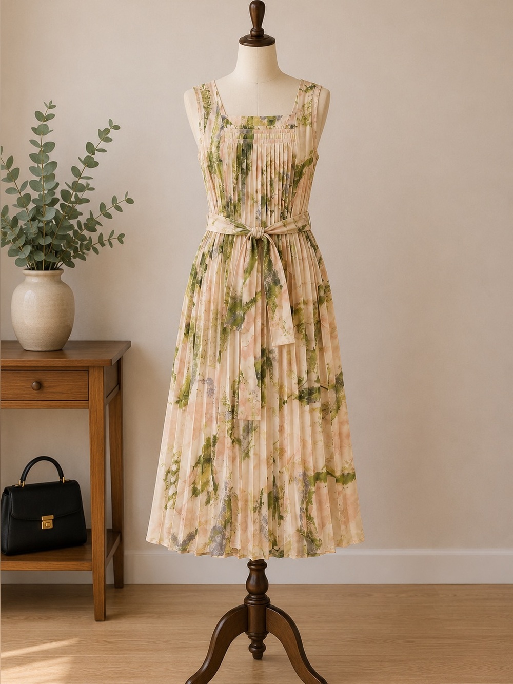 Simply Vera Vera Wang Floral Pleated Front Tie Waist Midi Dress Small